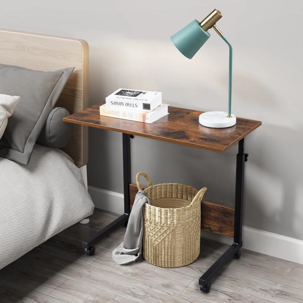 Space-Saving Rolling Side Table - Adjustable Height, 15MM Chipboard & Steel Frame, Retro Style for Living Room or Office