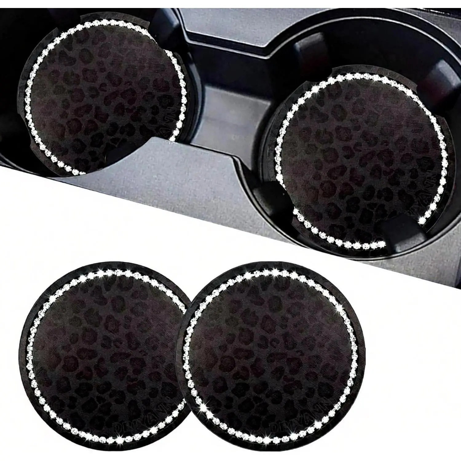 Cup Holder Coaster, 2 count   Cup Holder Insert Leopard Print, 2.75"  Non-Slip Cup Holders, Interior  Accessories for Women and Man (Black)