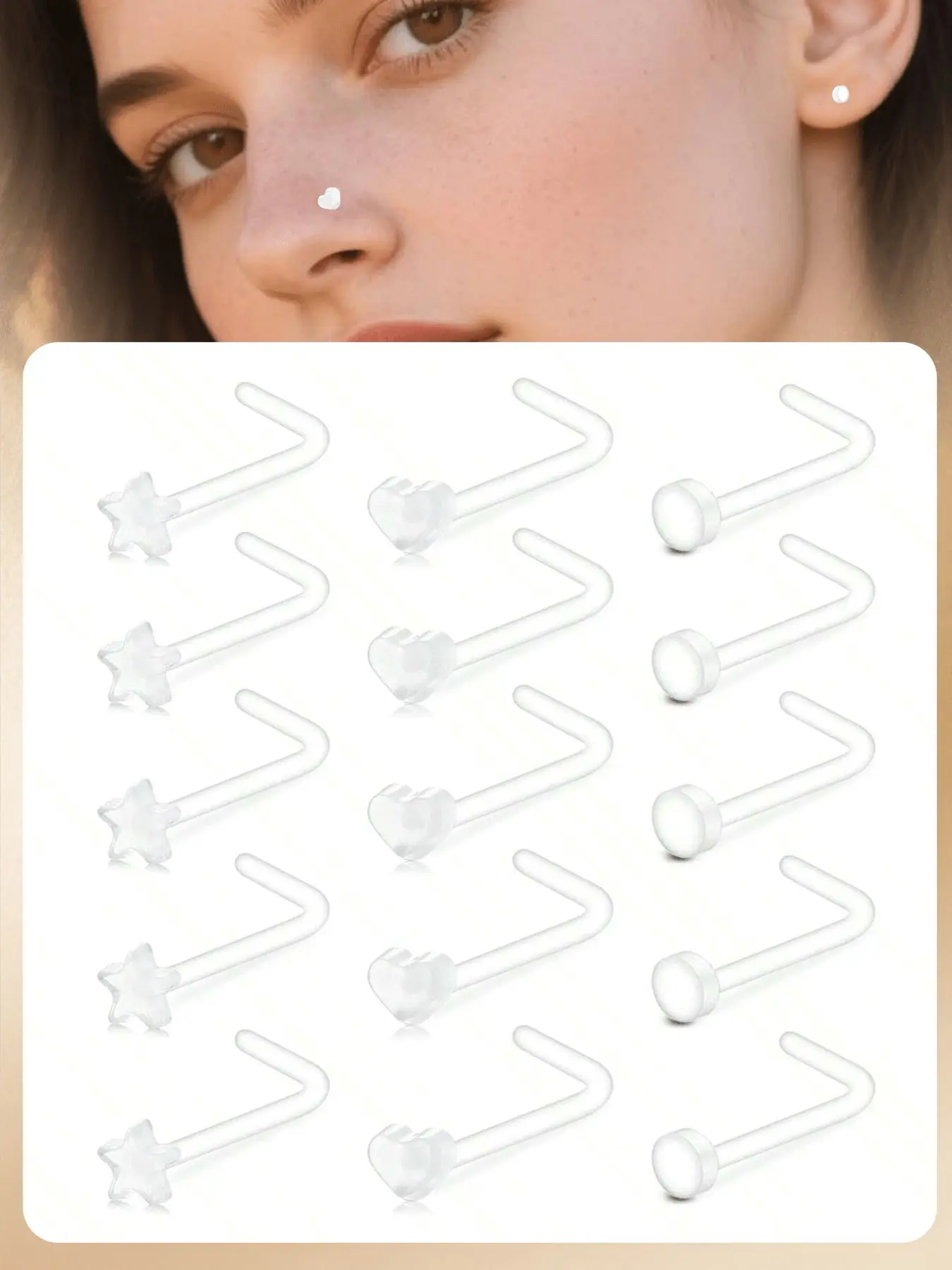 Transparent Nose Stud Retainer, Bioflex Invisible Piercing Jewelry, L-Shaped Nose Bone Screw, 20g 18g, Suitable for School and Work