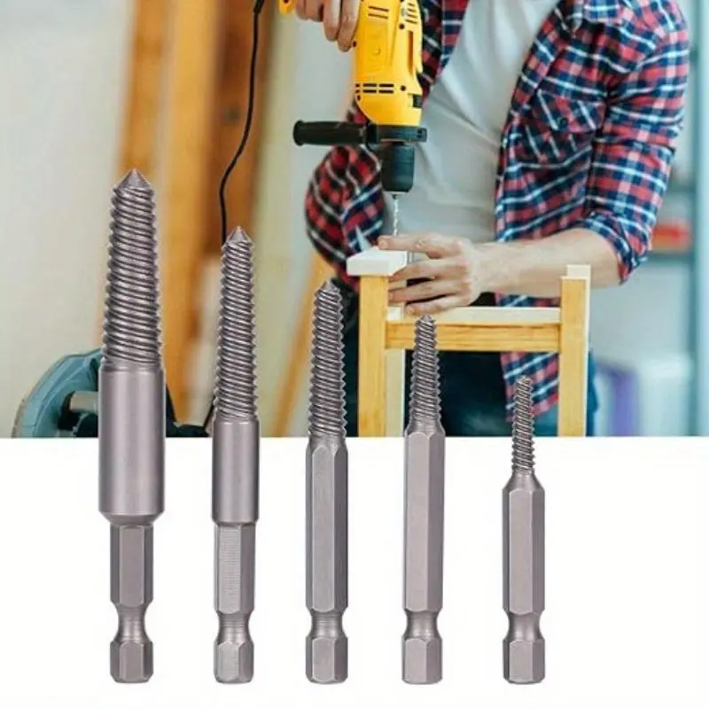5pcs Screw Extractor Center Drill Bits Guide Set Broken Damaged Bolt Remover Hex Shank And Spanner For Broken Hand Tool