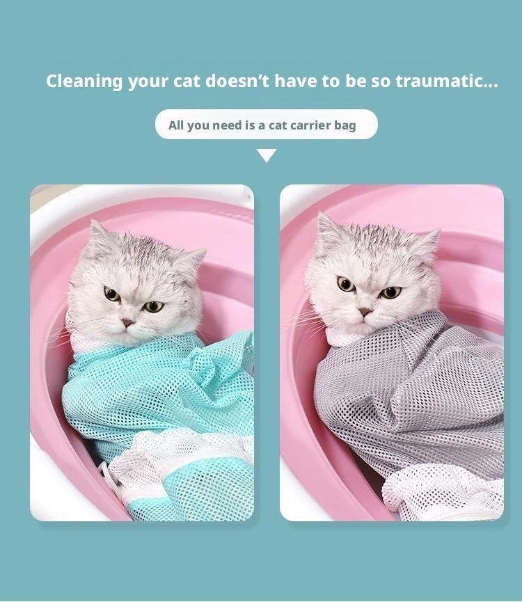 PetBoba Bathing Mesh Bag, Adjustable Breathable Pet Grooming Restraint Bag with Drawstring, Anti-Scratch Anti-Bite Fixed Bag for Nail Trimming, Medicine Feeding & Travel Shower