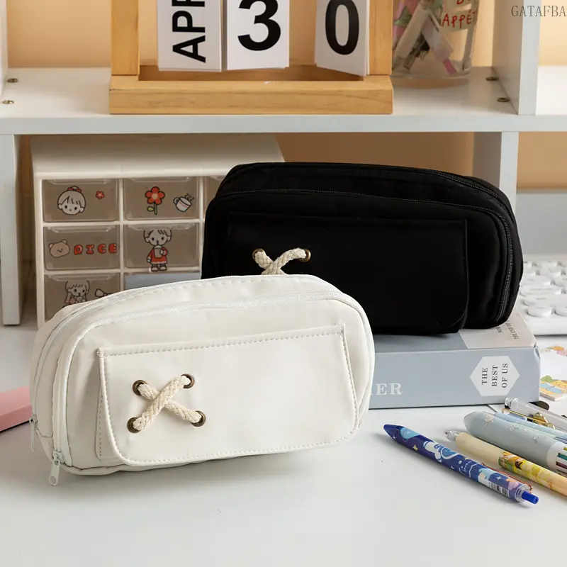 Cross Design Linen Pencil Case, Large Capacity Multi-layer Stationery Storage Bag, New Pouch for Boys Girls Primary and Middle School Students