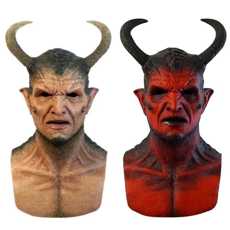 Red Demon Full Head Latex Mask, Scary Devil Cosplay Mask For Halloween Party Costume Props