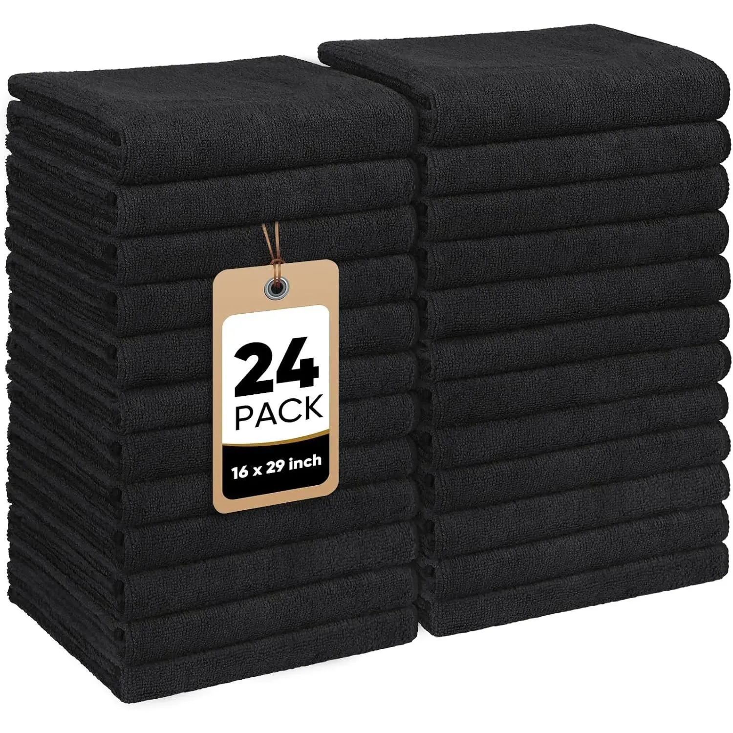 HOMEXCEL 24PK Salon Towels, 16"x29", Microfiber Super Absorbent Hand Towel | 100% Lint Free, Super Soft, Fast Dry Hair Towels for Salons, Gym, Spa, Home and Personal Use, Black