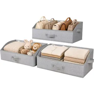 Closet Organizers and Storage, Trapezoid Storage Bins, Fabric Closet Bins with Handles, Foldable Storage Baskets for Clothes, Purse, Blanket, Herringbone Gray, Extra Large, 3-Pack