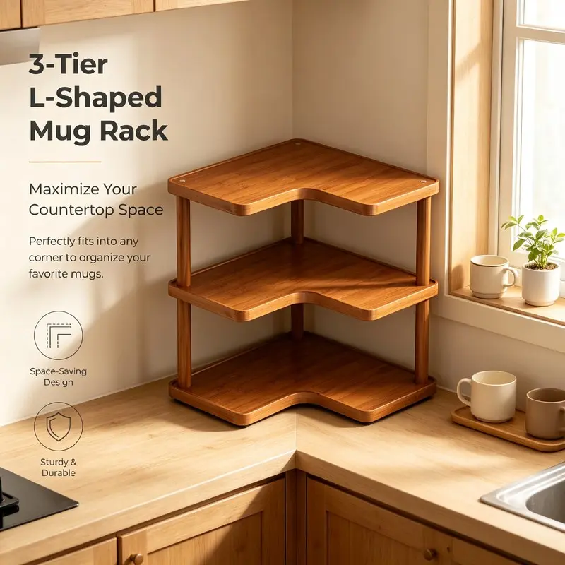 Triangular Bamboo Storage Rack, Rustic Style, Reinforced Pillars, Ideal for Office Workers, Young Adults, Solo Coffee Lovers