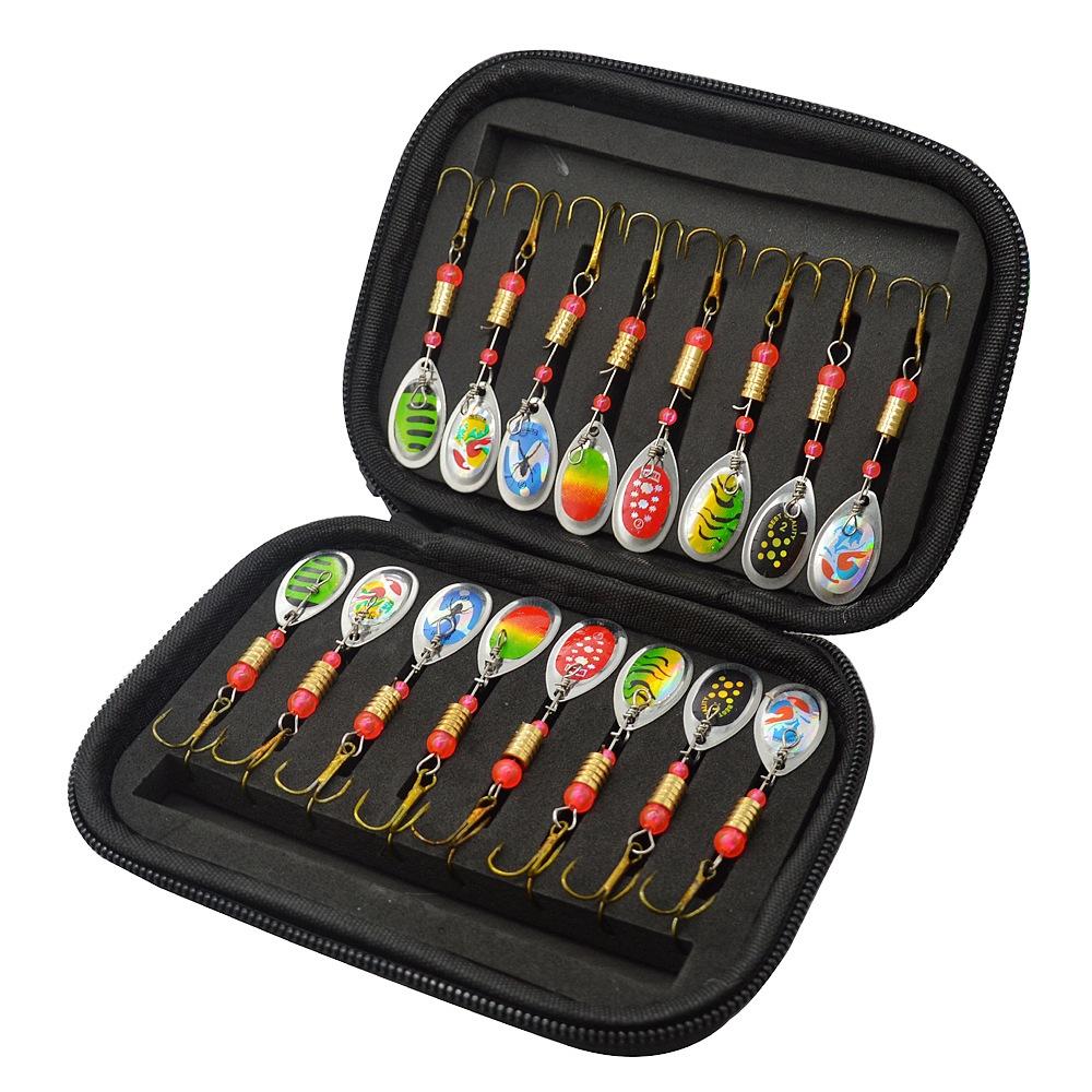 Lure bait rotating composite spinner fishing gear set, 16-piece metal lure spinner artificial bait set