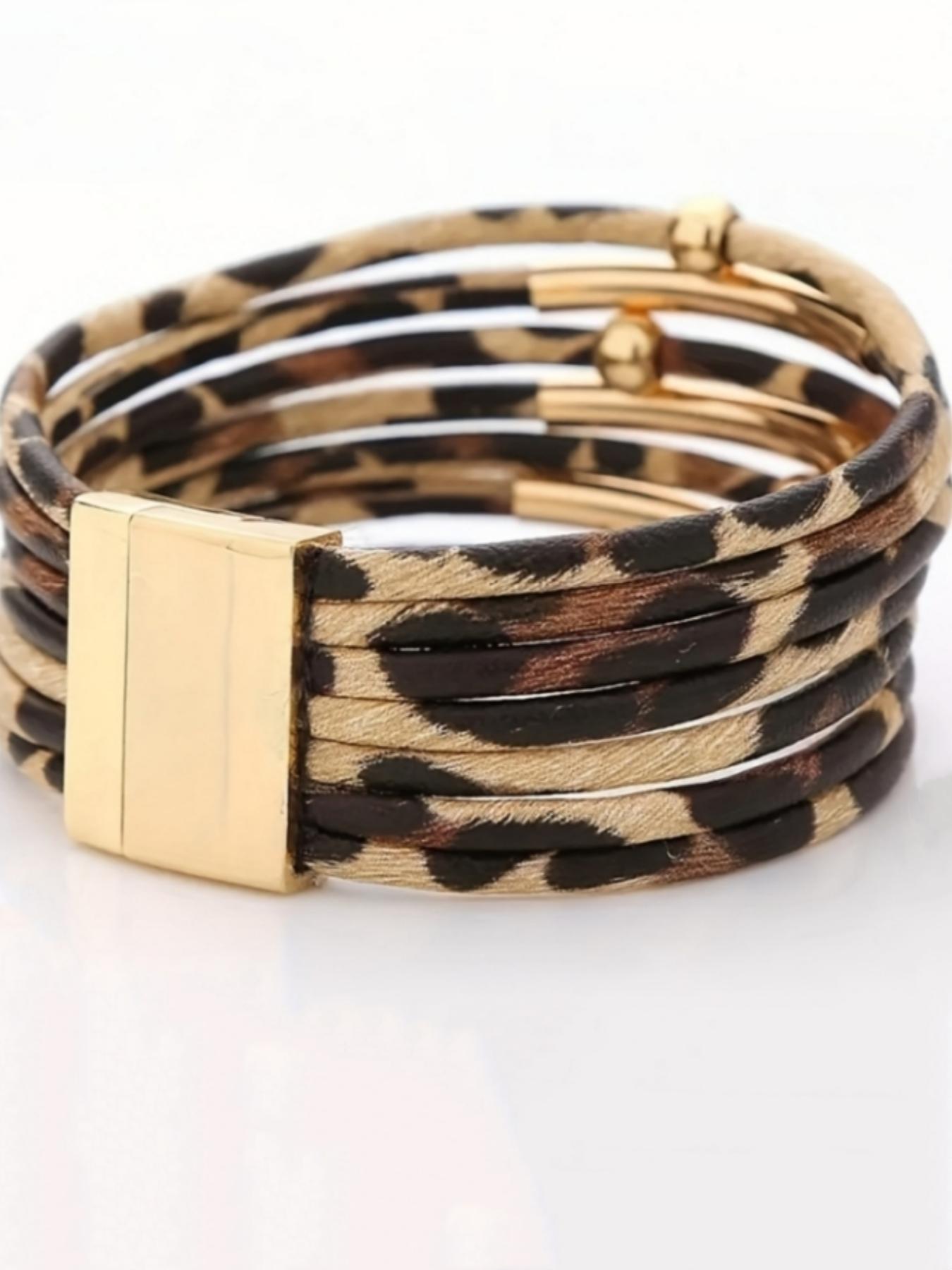 Leopard Pattern Multi-layer Bracelet, Fashionable Magnetic Closure Bracelet for Women & Girls, Trendy All-match & Exquisite Jewelry for Birthday Gift, Stackable Bracelets