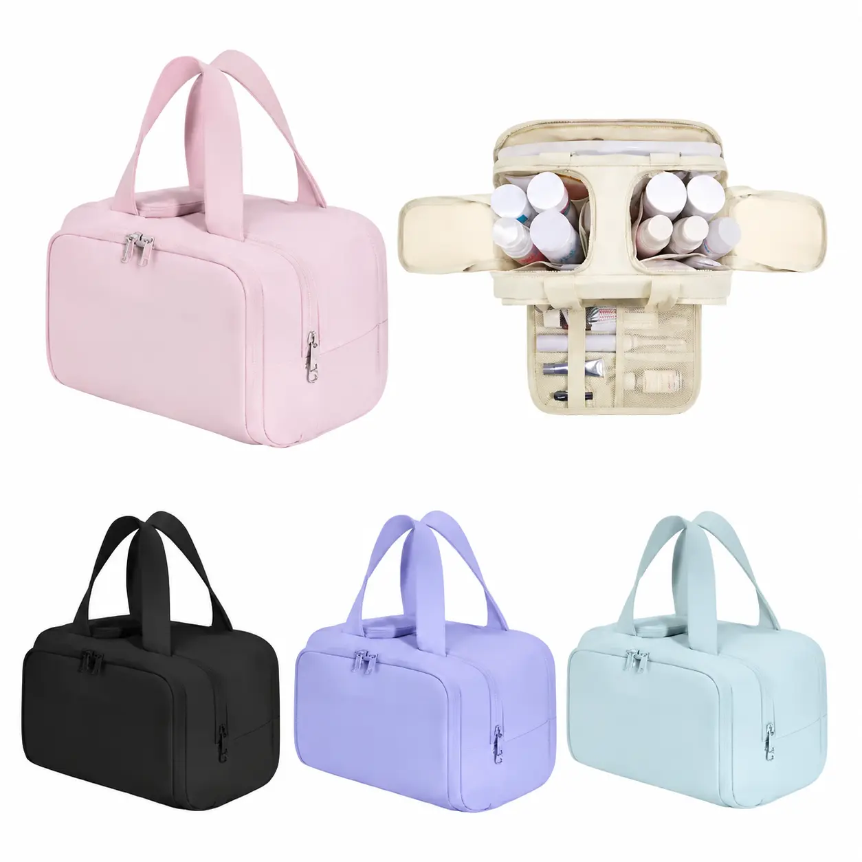 Spacious Waterproof Makeup Bag for Travel – Durable Portable Cosmetic Organizer with Multiple Compartments, Lightweight Handheld Toiletry Pouch Ideal for Skincare, Brushes, and Beauty Essentials on the Go