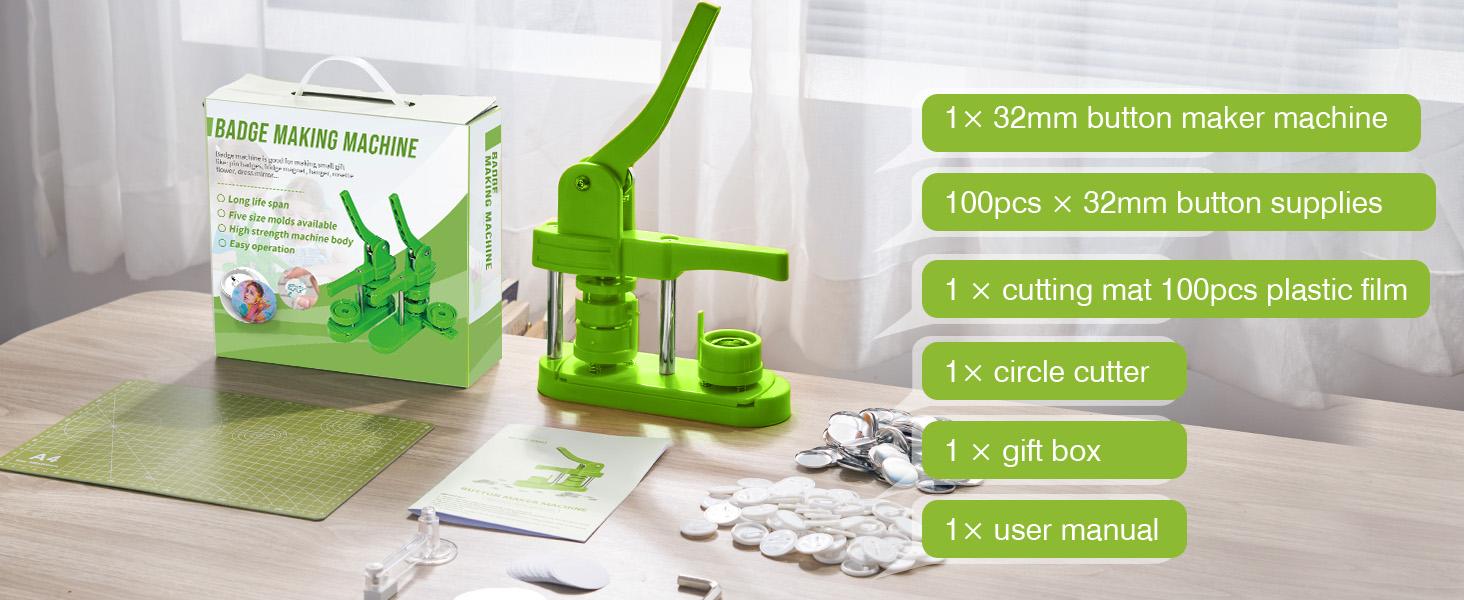 32mm Button Maker Kit – 1.25 Inch Button Maker Pin Badge Press Machine with 100PCS Supply Parts & Circle & Cutting Mat, Perfect for & Birthday Gifts 32mm Button Maker Kit – 1.25 Inch Button Maker Pin Badge Press Machine with 100PCS Supply Parts & Circle & Cutting Mat, Perfect for & Birthday Gifts