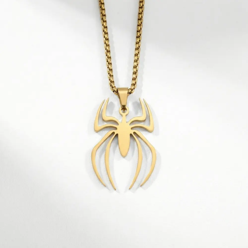 Y2K Gothic Spider Necklace for Men Women, Stainless Steel Cuban Link Paperclip Chain with Spider Pendant, Lightweight Black Gold Silver Statement Jewelry, Trendy Edgy Accessory for Halloween and Daily Wear