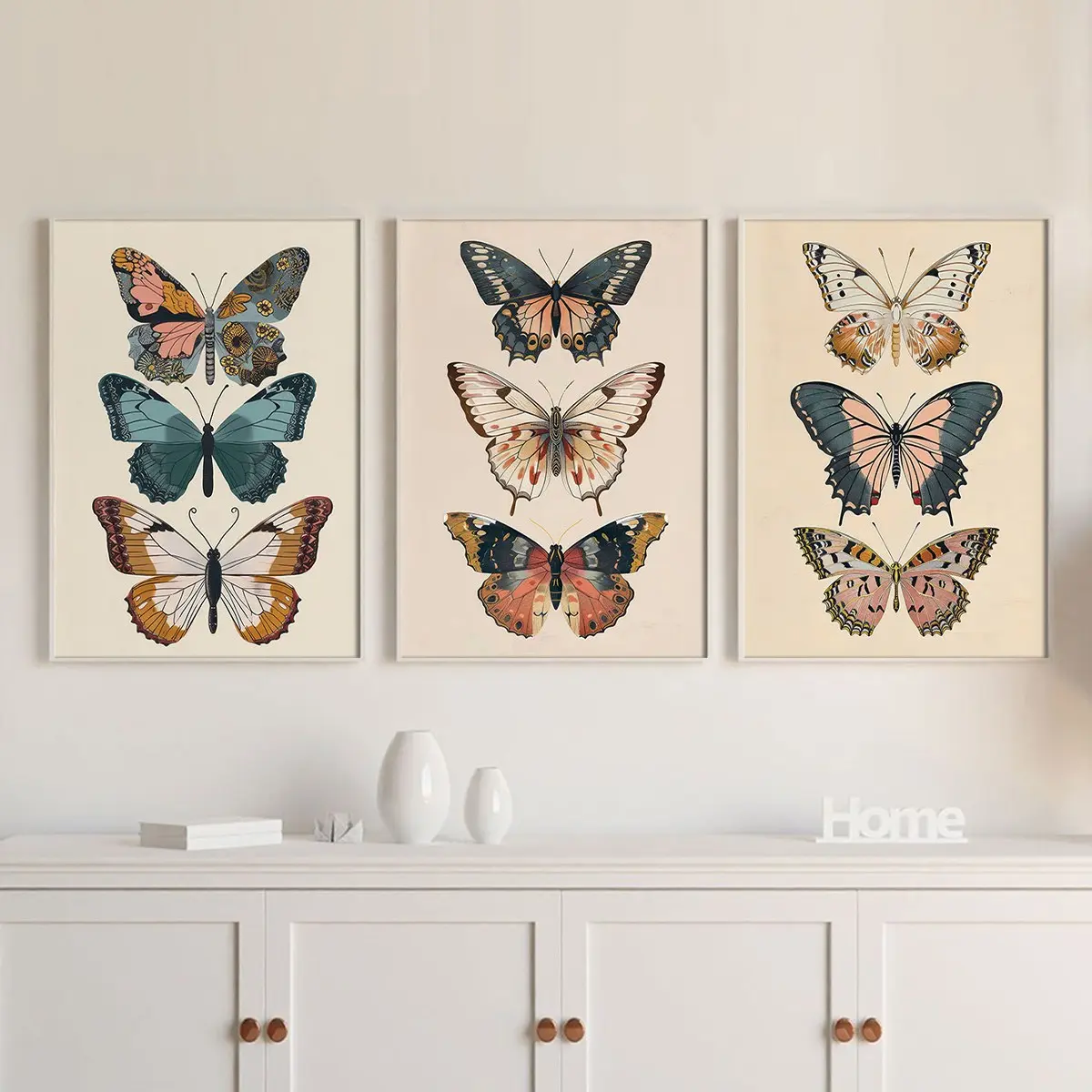 3pcs/set Framed Bohemian Butterfly Canvas Posters, Artistic Graphic Prints, Vibrant Floral Wall Art for Bedroom Office Lounge Decor, Decoration Items, Unique Gift Idea