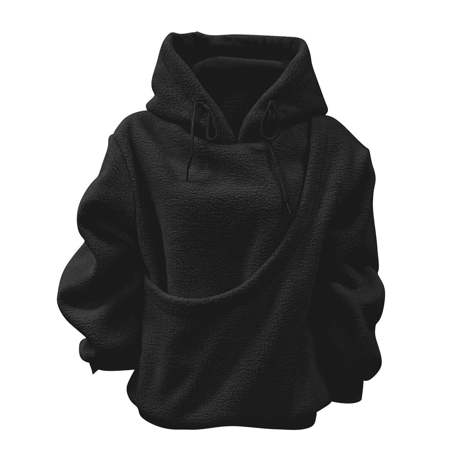Autumn and Winter Solid Color Hooded Plush Pet Pocket Loose Pullover Sweatshirt for Women Fashionable Warm Cold Resistant Polyester,Gift
