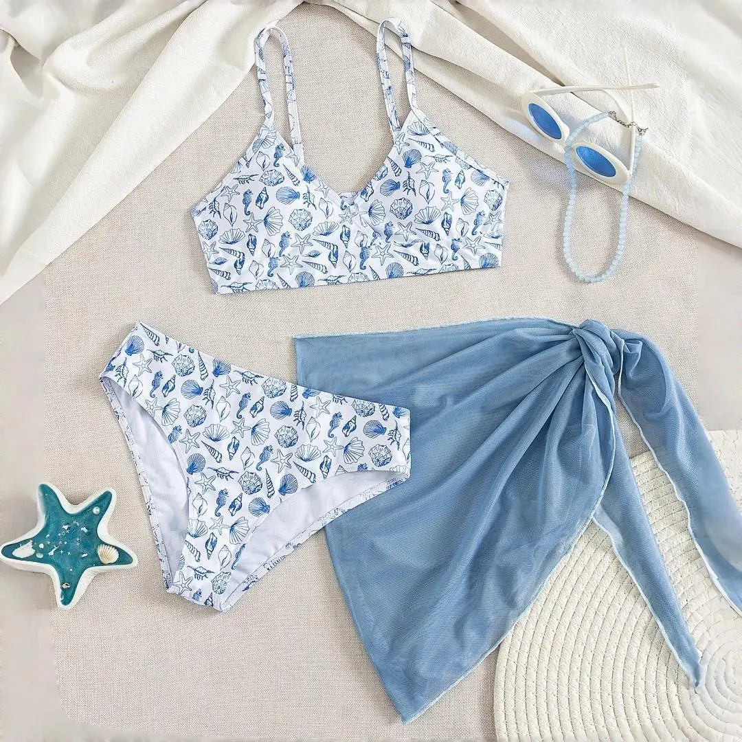 7-16 Years Tween And Teen Girl Bikini Sets with Beach Skirt Big Girl Swimsuit Girl Swimwear Girls Bathing Suit Summer Outfits