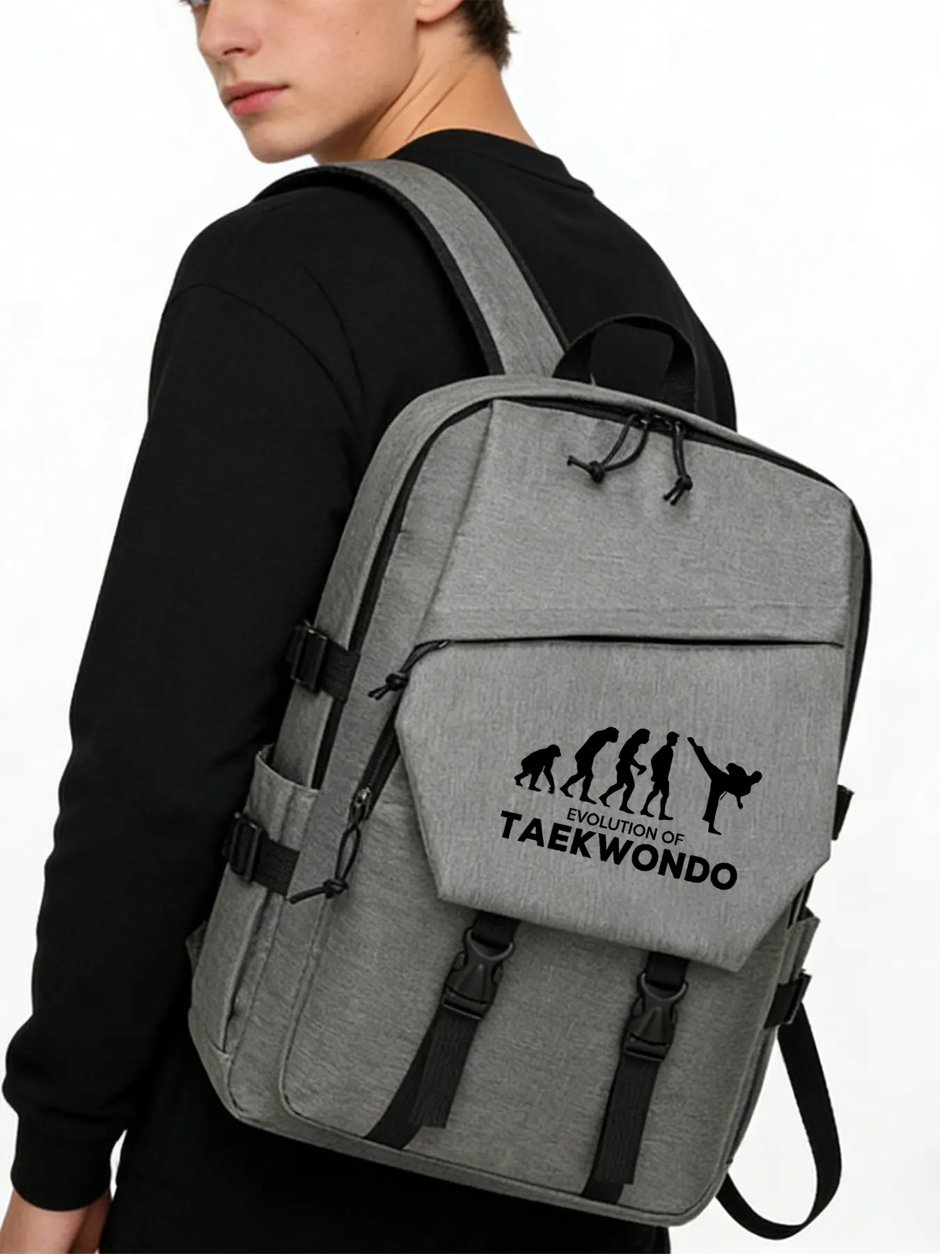 Evolution Of Taekwondo Pattern Fashion Backpacks, Casual Rucksacks and Travel Backpacks with Adjustable Shoulder Straps, Separate Compartments and Side Pockets. Suitable for Study or Daily Commuting, An Ideal Gift.