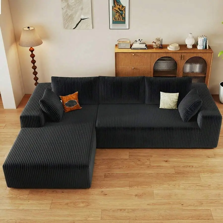 96" Modern Minimalist Modular Cloud Sectional Sofa Furniture - Compressed L-Shape Sectional Couch W/ Chaise Lounge, Corduroy Fabric & High-Density Foam, No Assembly Deep Seat Upholstered Sofa For Living Room (Sofa De Sala), Bedroom, Housewarming Gift