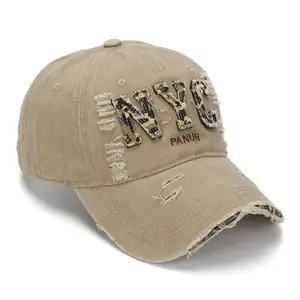 3D fabric label with English letters, distressed baseball cap for men, vintage soft-top washed duckbill cap for women, outdoor wear