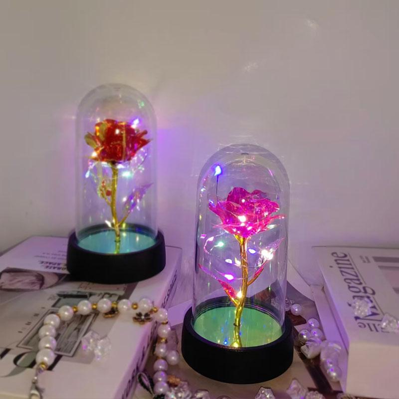 Artificial Rose in LED Light, 1 Count Battery Powered Simulation Rose Flower Desk Ornament with Light, Decorations for Home Party Wedding Anniversary