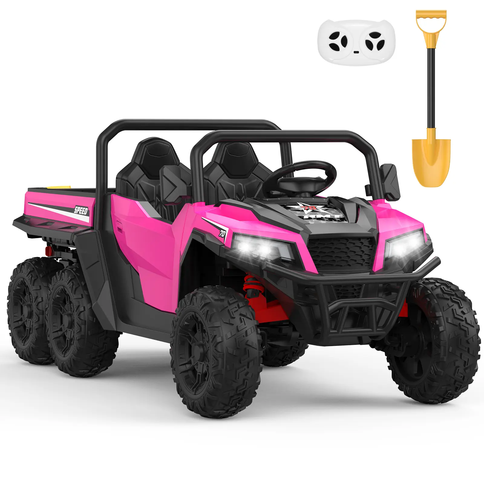 24V 6-Wheel 4WD Electric Dump Truck for Kids, 2-Seater Ride-On Car with Auto Lifting Bed & Shovel. 1200W Power, 5MPH, Parent Remote, Key Start, LED Lights. Heavy Duty Outdoor Toy for Boys Girls Ages 3-8. Best Birthday Gift