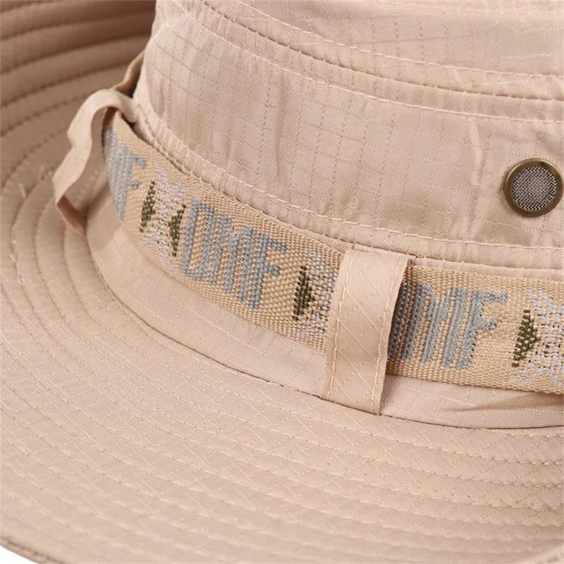Summer Men Women Breathable Bucket Hat Outdoor UV Protection Wide Brim Panama Hat for Safari Hunting Hiking Mesh Fisherman Caps