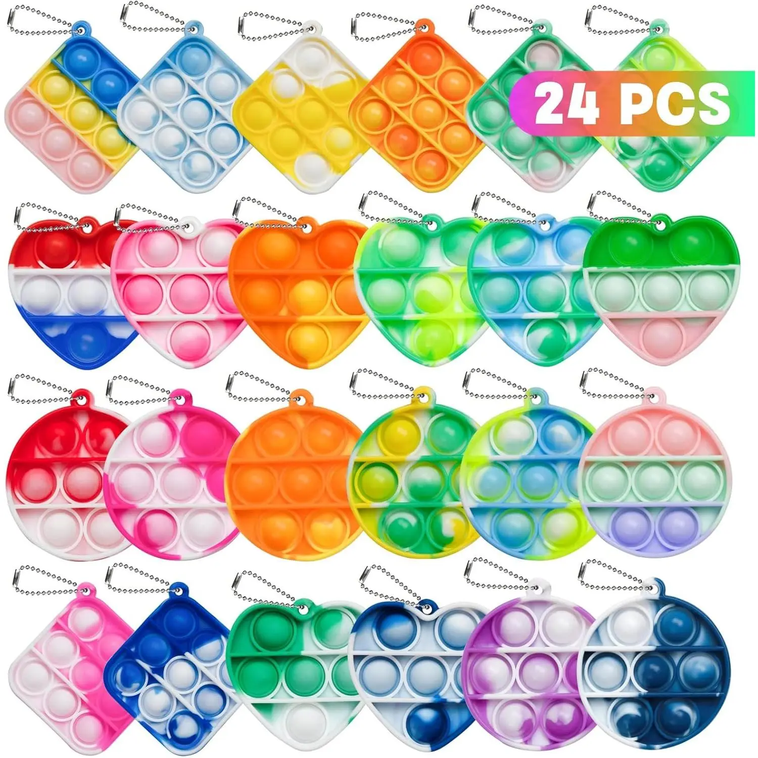 Pop Fidget Toys Bulk 24 Pack Party Favors for Kids Mini Pop Keychain Fidget Toy Small Fidgets Classroom Prizes End of Year Student Gifts Teacher Carnival Birthday Goodie Bag Stuffersfidget toys