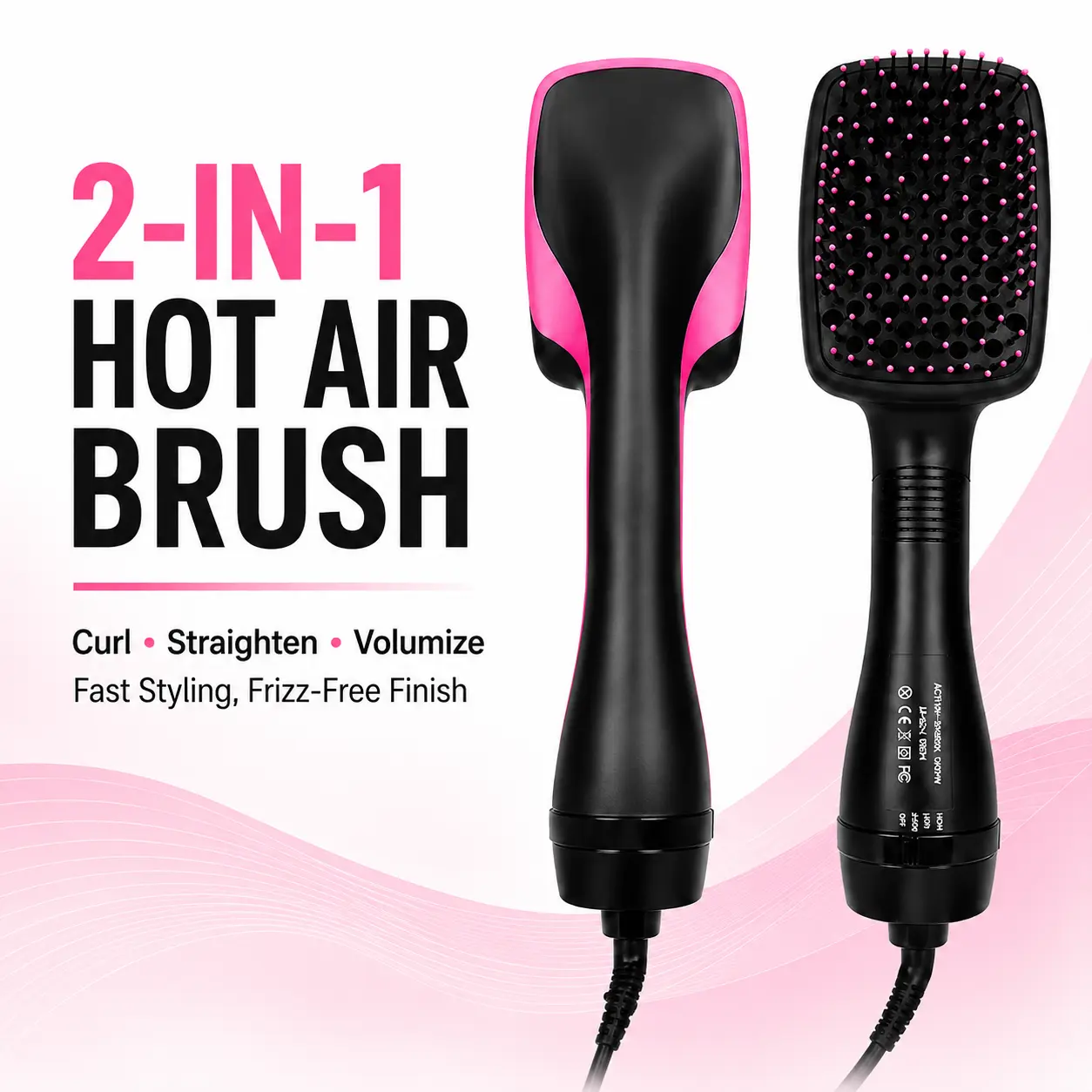 2-in-1 Hot Air Hair Dryer Brush with Curling, Straightening and Volumizing Functions, Fast-Styling Blow Dryer Brush for Smooth Frizz-Controlled Hair, Everyday At-Home Styling and Salon-Look Volume