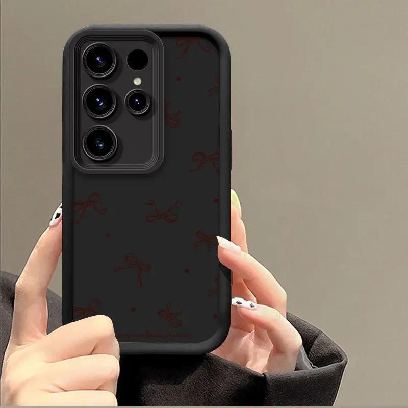 Fashionable Full-Coverage Bowknot Phone Case, Compatible with Samsung Galaxy S24, S22+, , S25, S23+ Plus  Artistic Matte Texture Design, with Lens Protection, Shockproof Soft Edges, Compatible with iphone 11 12 13 14 15 16 17 air plus pro max