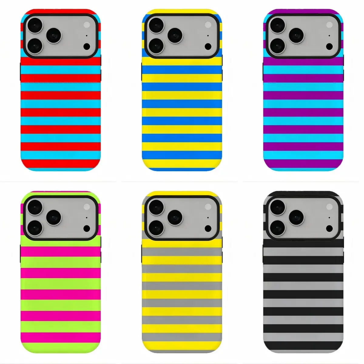 Neon Y2K Bold Stripe Phone Case, Compatible for iPhone 17Promax 16 15 14 13 12 11 and for Samsung S26‑21, Preppy Coquette Aesthetic, Vibrant Rainbow Vibe, Shockproof Protective Cover, Perfect Holiday Gift, Birthday Gift