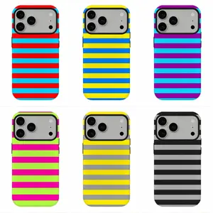 Neon Y2K Bold Stripe Phone Case, Compatible for iPhone 17Promax 16 15 14 13 12 11 and for Samsung S26‑21, Preppy Coquette Aesthetic, Vibrant Rainbow Vibe, Shockproof Protective Cover, Perfect Holiday Gift, Birthday Gift
