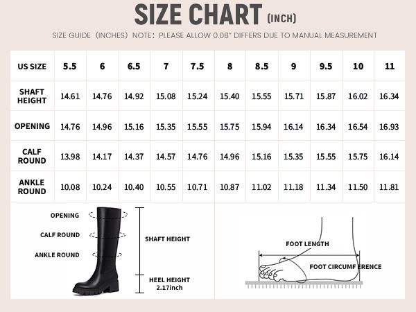 Athlefit Platform Knee High Boots for Women Round Toe Chunky Lug Sole Tall Boots with Side Zipper Black Walking Shoes