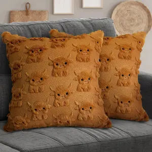 Highland Cow Pillow Covers 18x18 Cow Home Decor Farmhouse Pillow Covers Soft Plush Faux Fur Wool Pillowcases for Sofa Living Room, Gifts for Highland Cattle Lovers