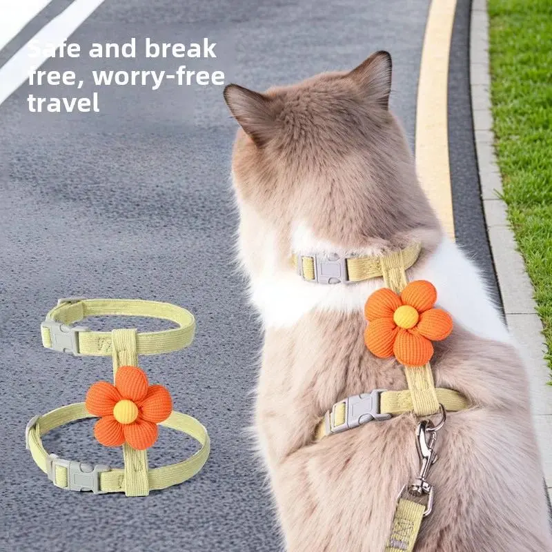 Adjustable Escape-Proof Pet Harness Vest Set with Walking Lead - Set Includes Collar for Small Cats & Dogs, Ideal for Worry-Free Walks (Kittens, Chihuahuas, Pugs)