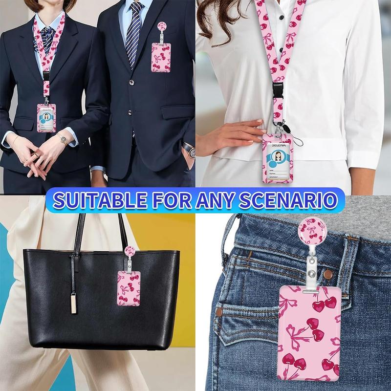 Women's Cute ID Badge Holder Set with Lanyard, Retractable Scroll, Leaf Pattern Card Case, Teacher Nurse Office Gift, Nurse Badge Reel