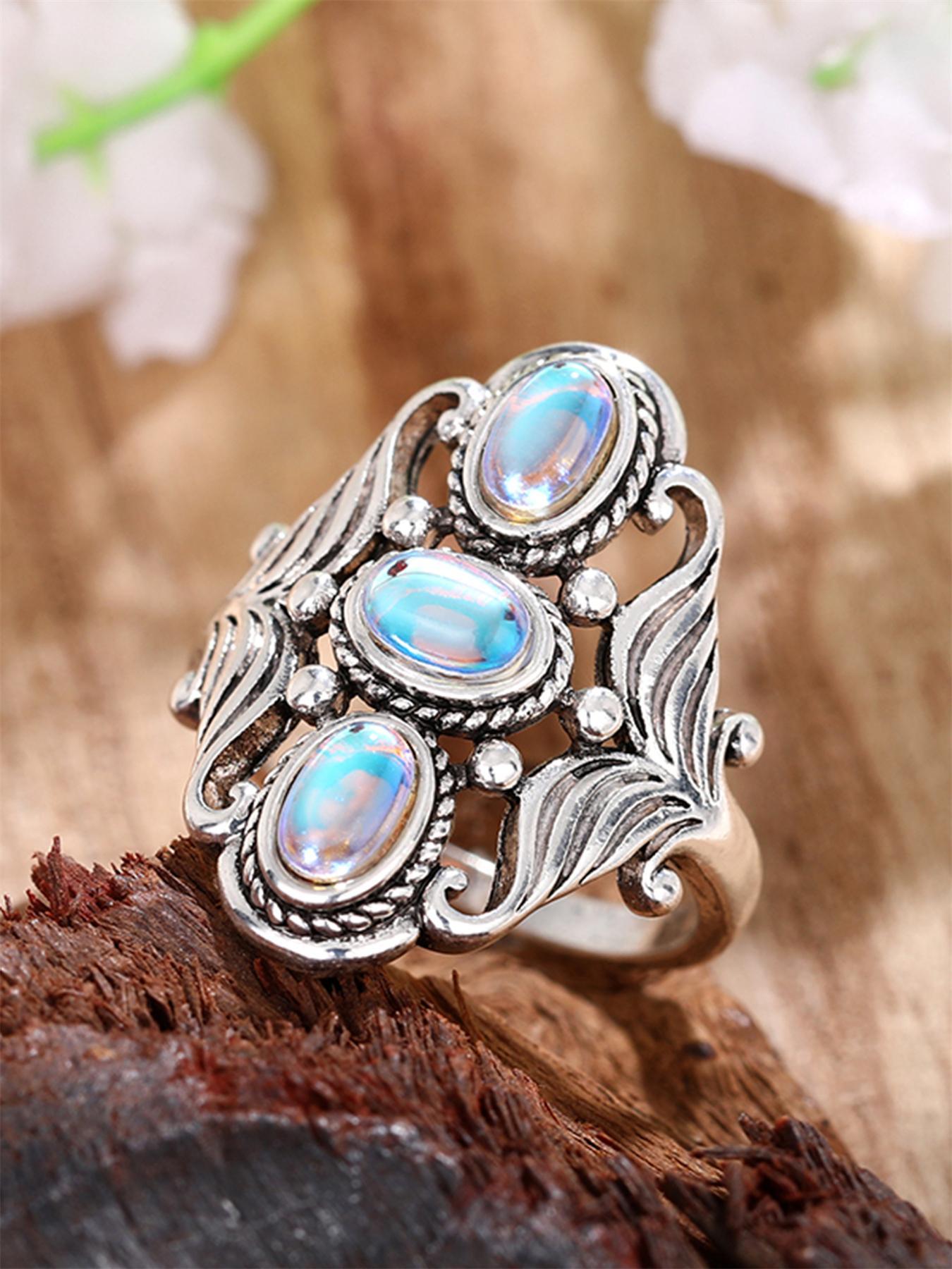 Vintage Artificial Crystal Decor Hollow Out Design Promise Ring, Elegant Fashion Accessories For Women, Wedding Engagement Bridal Jewelry Gift, Heirloom Ring, Unique Rings