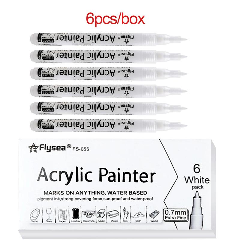 Acrylic Paint Pen (6 Counts/box), Student Acrylic Paint Pen for Rock Painting, Stone, Wood, Tire, Fabric, Canvas Extra-fine Tip Paint Pen, Acrylic Marker Pen