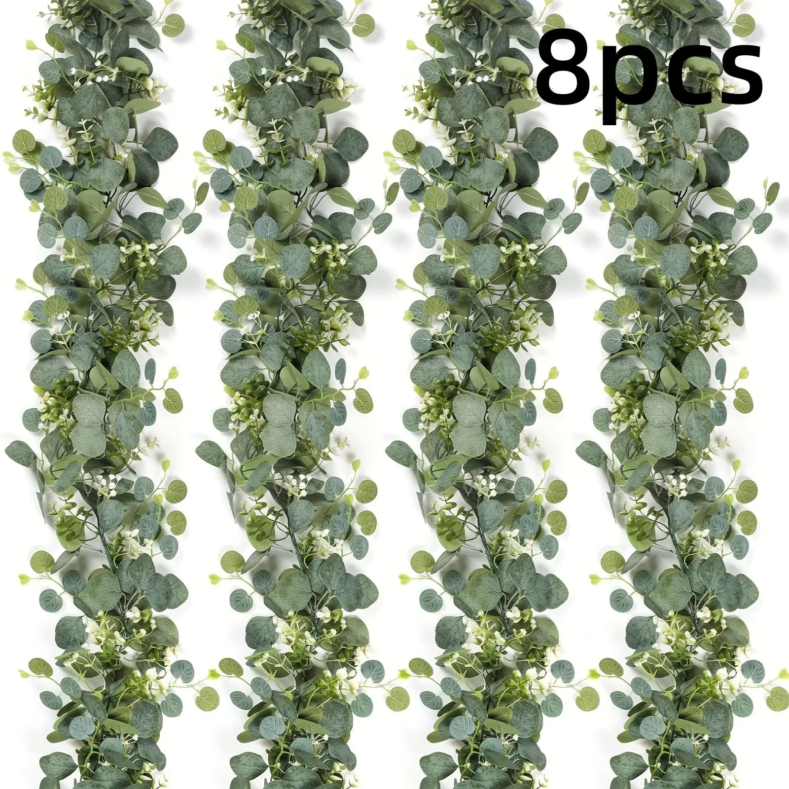 Eucalyptus Garland, 8 Counts/set Artificial Greenery Vines, Faux Eucalyptus Flowers, Artificial Faux Plants, Room Decor Gypsophila Garland, Decorative Plant for Wedding Party Mantle Table Runner Home Decor