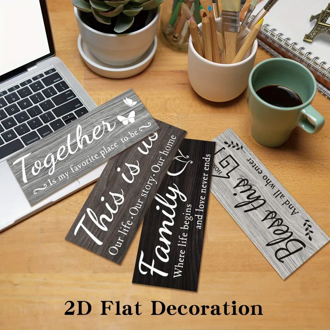 4 Pack Family Quote Wooden Wall Signs, Rustic Gray Black Wood Together This Is Us Bless This Home Heart Butterfly House Print Wall Plaques, Farmhouse Living Room Entryway Wall Decor Family Love Home Ornament Housewarming Gift
