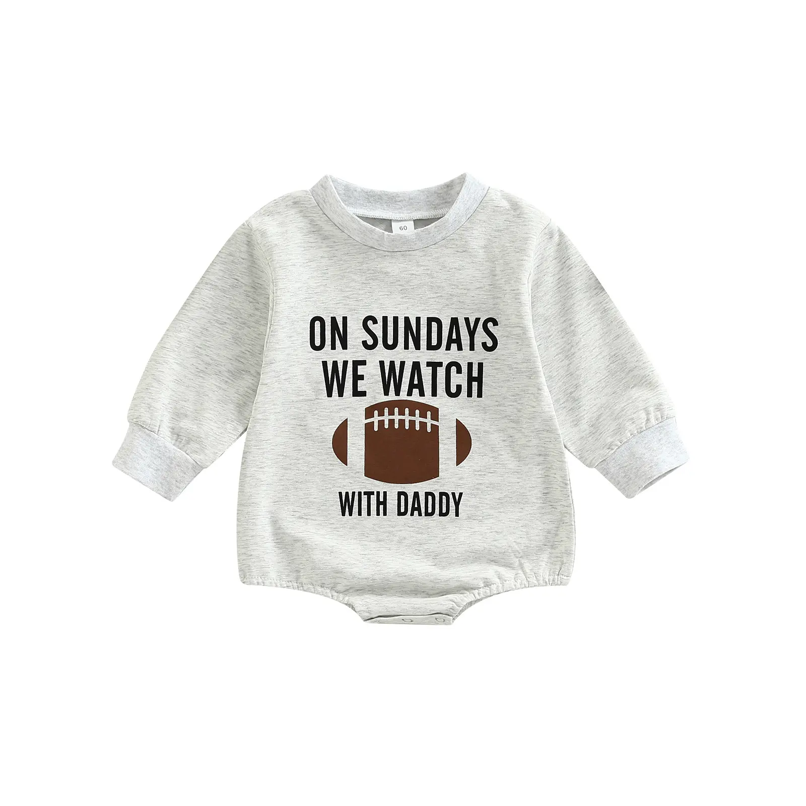 Infant Baby Fall Winter Football Game Day Outfit Grey Long Sleeve "ON SUNDAYS WE WATCH WITH DADDY" Bubble Romper Onesie