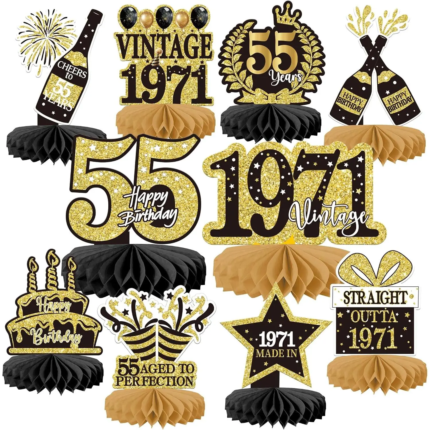 10 count Happy 55th Birthday Decorations for Women Men Black   1971 55th Birthday  Centerpieces Straight Outta 1971 Table Centerpiece for Cheers to 55  Birthday Party Supplies