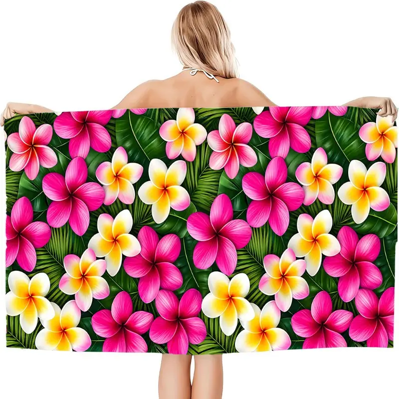 1 PC 30*60 Inch/35*72 Inch Hawaii Luau Tropical Leaves Plumeria Frangipani Flowers Floral Microfiber Beach Towel for Summer Pool Party