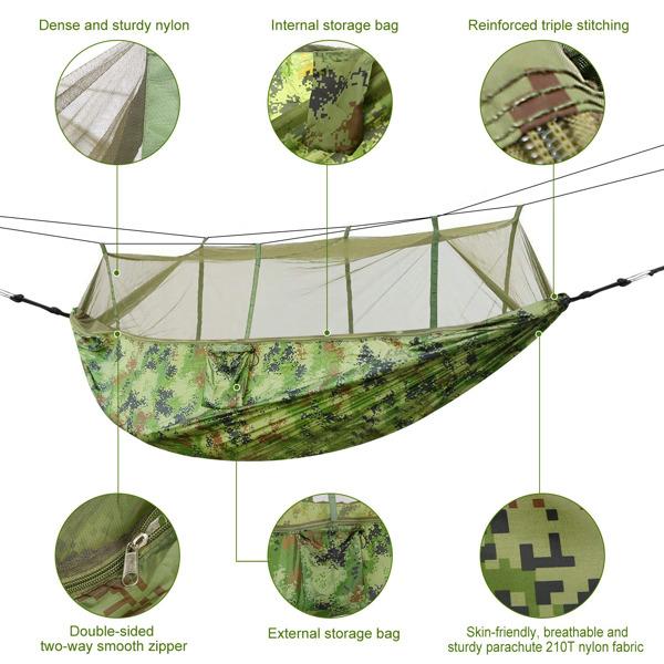 Camping Hammock, Portable Double Hammock with Net,600lbs Load 2 Persons Hammock w/Mosquito Net Outdoor Hiking Camping Hommock Portable Nylon Swing Hanging Bed w/ Strap Hook Carry Bag Camping Hammock, Portable Double Hammock with Net,600lbs Load 2 Persons Hammock w/Mosquito Net Outdoor Hiking Camping Hommock Portable Nylon Swing Hanging Bed w/ Strap Hook Carry Bag