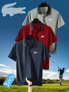 Men's Quick-Dry Polo Shirt Set, Crocodile Print, Breathable & Comfortable, Sporty Style, High-Quality Stretch Fabric, All-Season Wear