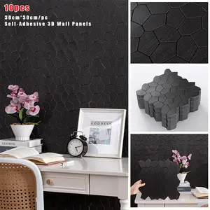 10-Piece Set: 3D Embossed Hexagonal Geometric Wallpaper — Self-Adhesive, Thickened, Waterproof, Heat-Resistant, and Cuttable. Ideal for Kitchen Wall Decor; Features a Hexagonal Design and 3D Mosaic Wall Sticker Effect.
