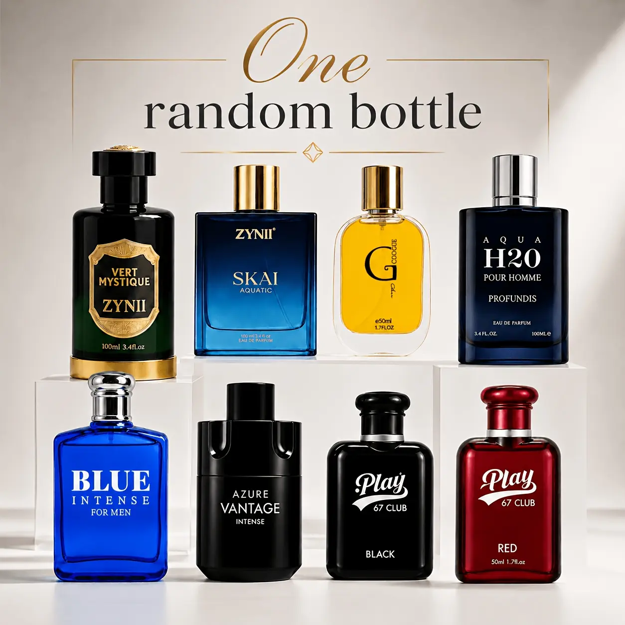 1PACK Men's Surprise Perfume | 1.69oz | One Bottle Will Be Randomly Selected From The Eight Bottles - Citrus/Woody/Aquatic/Fougere, You Will Get A Random Surprise Perfume | Unboxing Surprise Different Mood Every Day, Birthday Gift for Boyfriend