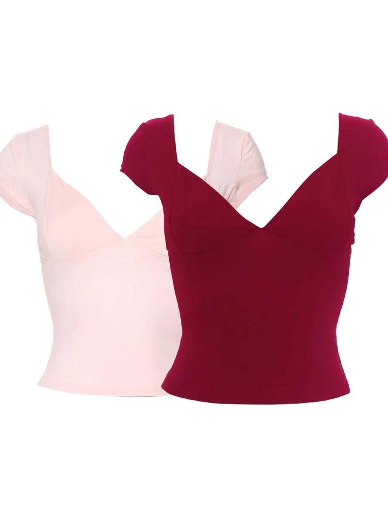 Women's Solid Sweetheart Neck Crop Tee, Casual Cap Sleeve T-Shirt for Outdoor Daily Wear, Ladies Summer Clothes, Summer Outfits 2024, Tshirt