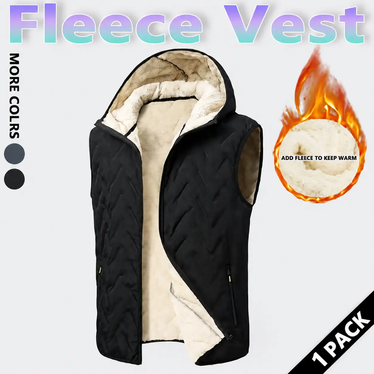 Men's Casual Hooded Waistcoat, Winter Warm Polyester with Wool Lining, Plain Regular Fit with Zipper for Daily Commuting, Machine Washable, Do Not Dry Clean, Pull On, Frontzip Waistcoats & Gilets, Light Padded Waistcoats & Gilets