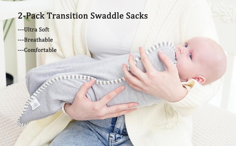 Swaddles for Newborns Swaddle 0-3 Months Sleep Sack Arms Up Swaddle 0-3 Months Transition Swaddle, 2-Pack Baby Swaddles for Boy Girl with Arms In/Out 2-Way Zipper 100% Cotton 0.8 Tog (Small 5-14lbs)