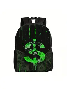 Stylish Green Dollar Sign Backpack - Lightweight, Large Capacity Laptop Bag with Adjustable Straps for Men & Women - Perfect for Travel, College, Work, Hiking | Fits 17" Laptops