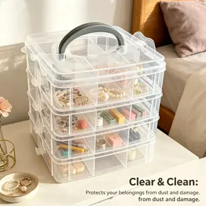 4 Layer 24 Grid Transparent Clear Plastic Storage Box Set, Ideal for Beads Jewelry Crafts Nails Home Accessories, Durable Organizer Gift