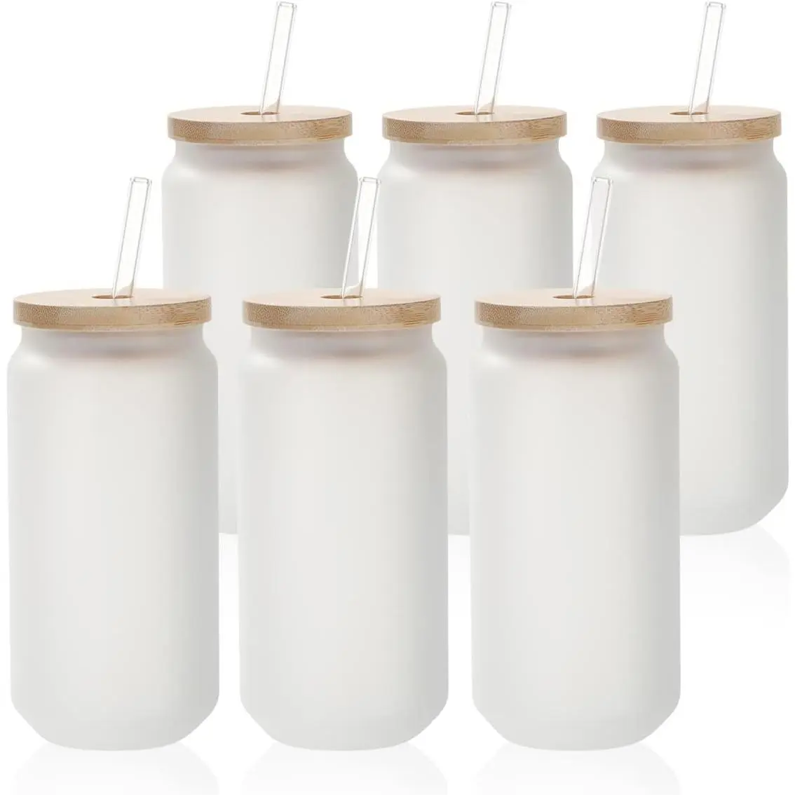 6 Pack Sublimation Glass Cans Tumblers Cups Blanks Frosted 18 OZ | Glass Cups with Lid and Straw for Iced Coffee, Juice, Soda, Drinks, , for Tumbler Heat Press Sublimation Oven Printing